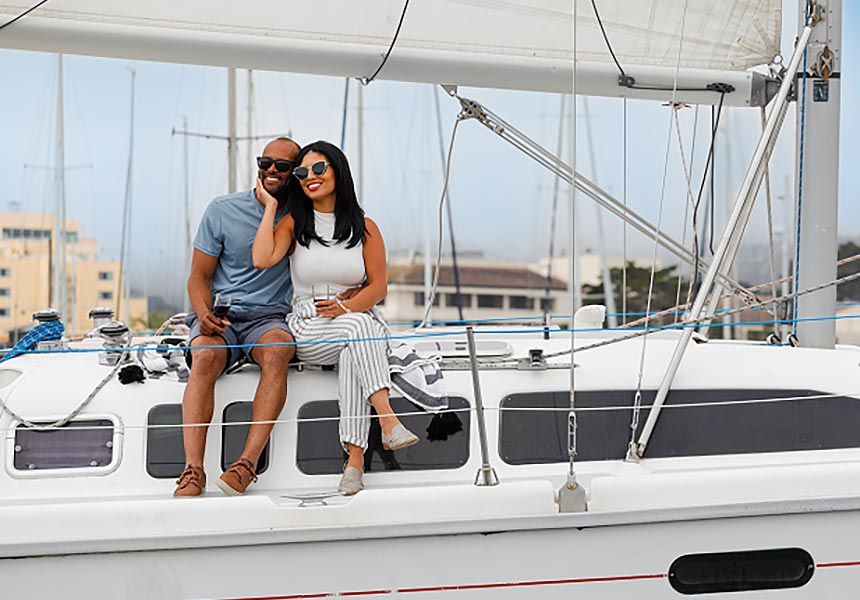 Couple on a sailboat.