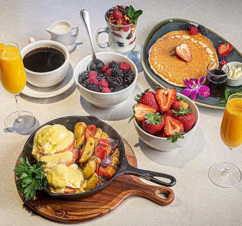 pancakes and eggs benedict