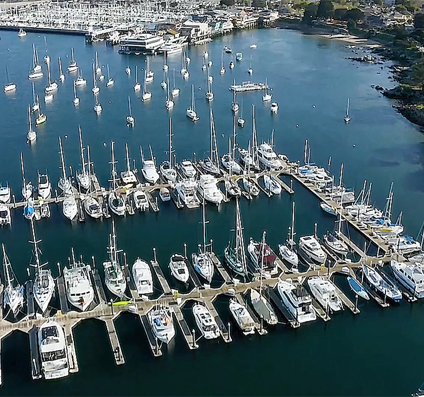 An aerial view of the marina