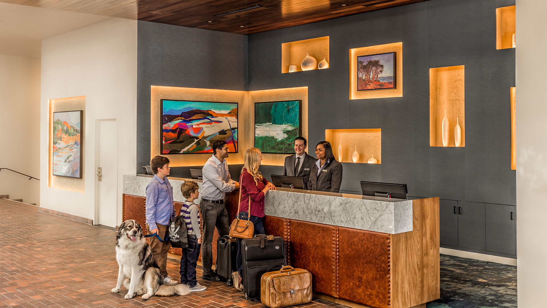 Family Check-in at Portola Hotel, Monterey California