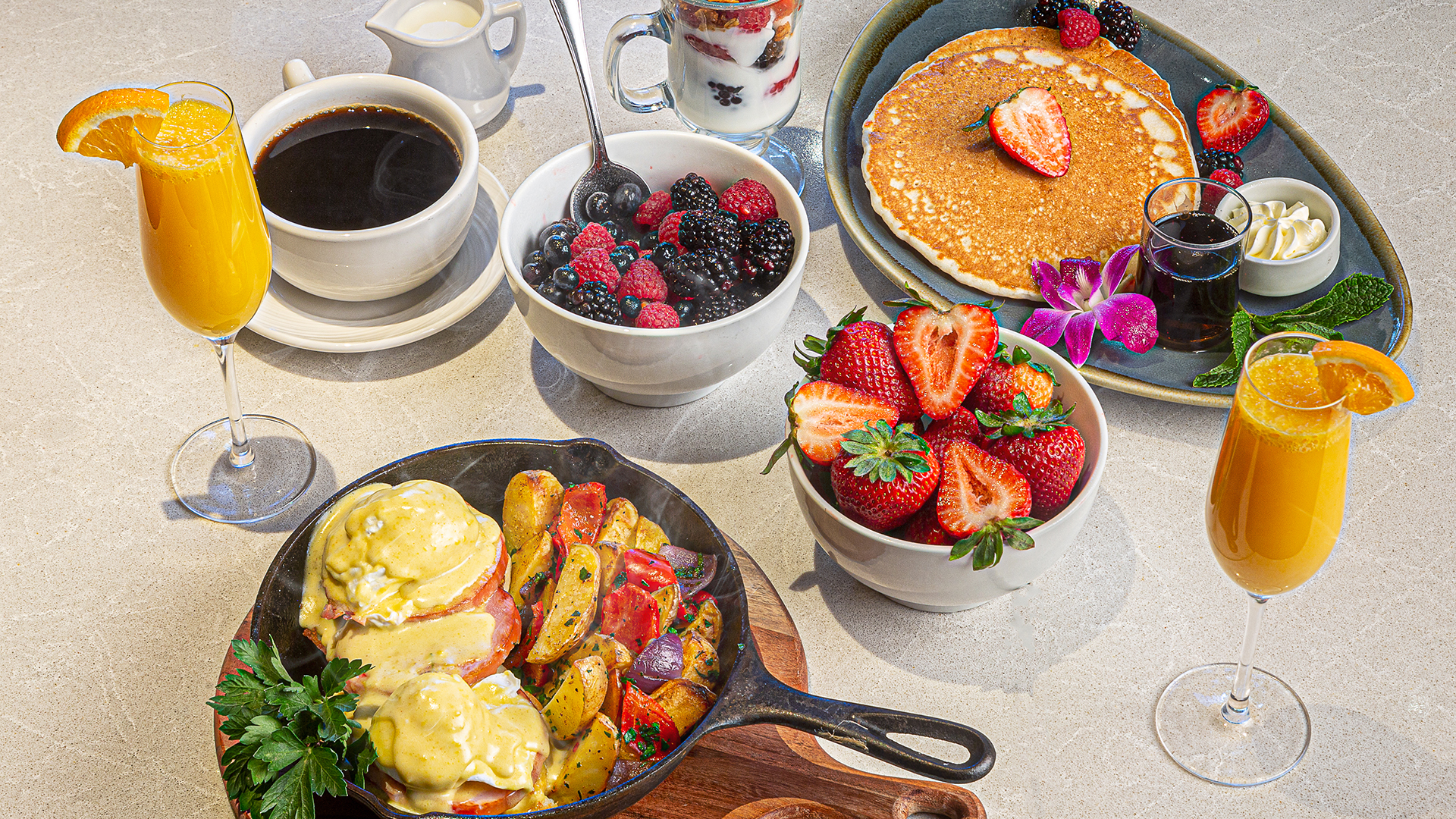 pancakes and eggs benedict