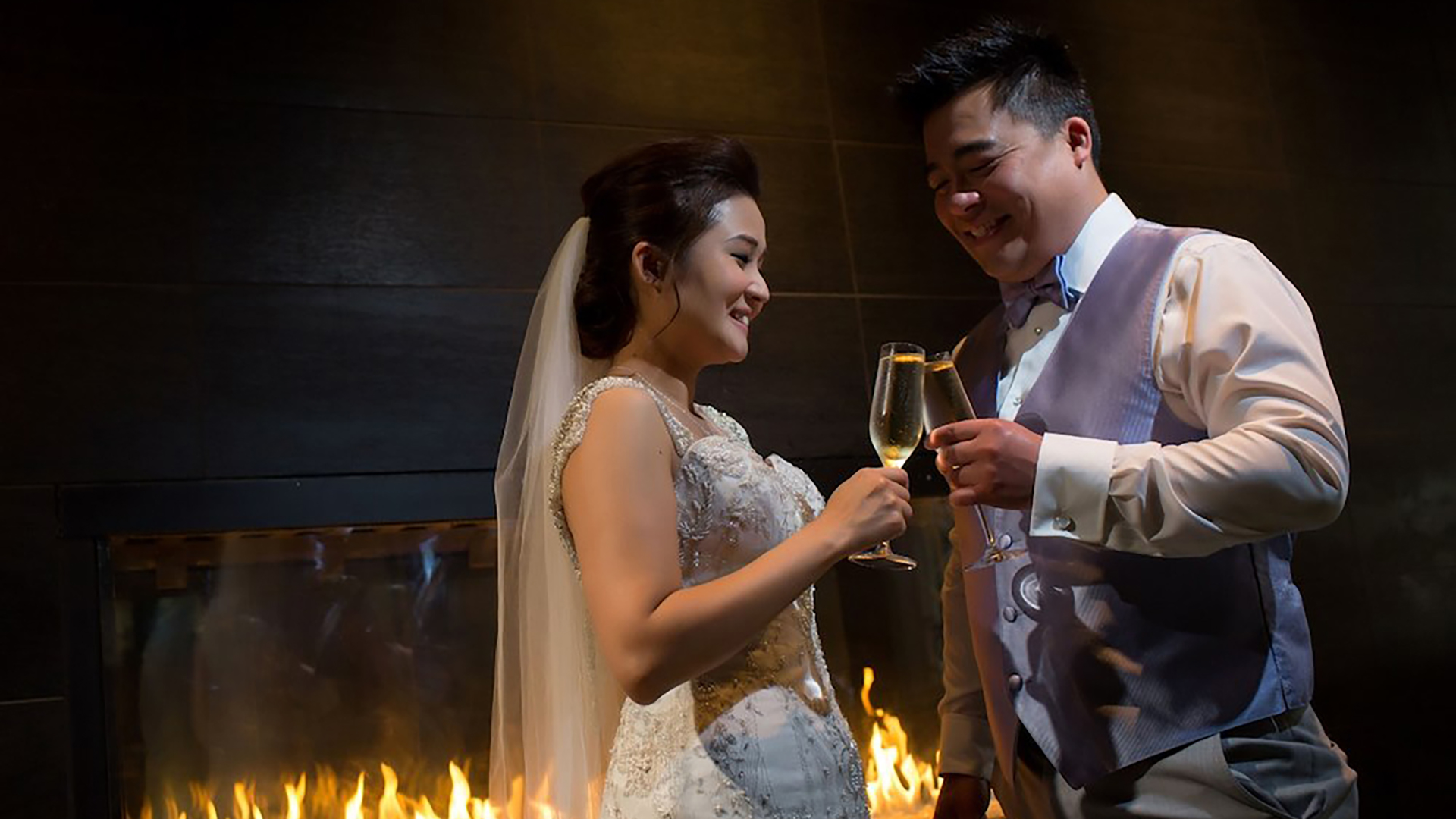 cheers from bride and groom